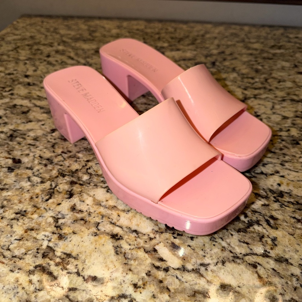 Steve Madden Light Pink Chunky Heel Slide Sandals